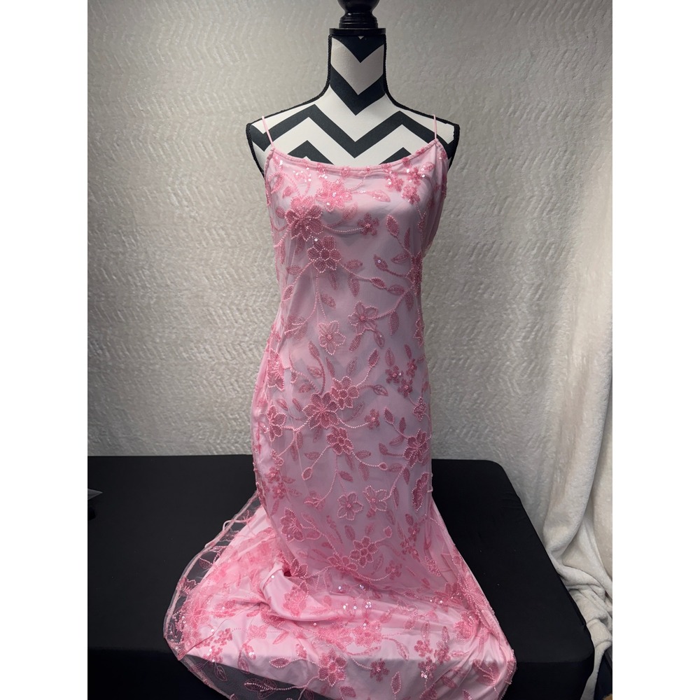 Peppermayo Pink Floral Sequin Mesh Maxi Dress US 12 XL Formal Prom Gown